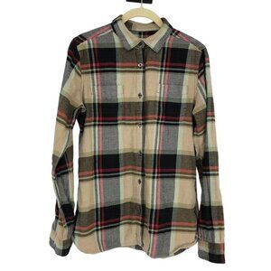 Woolrich Pemberton Tan Red Grey Plaid Button Down Flannel  100% Cotton Small